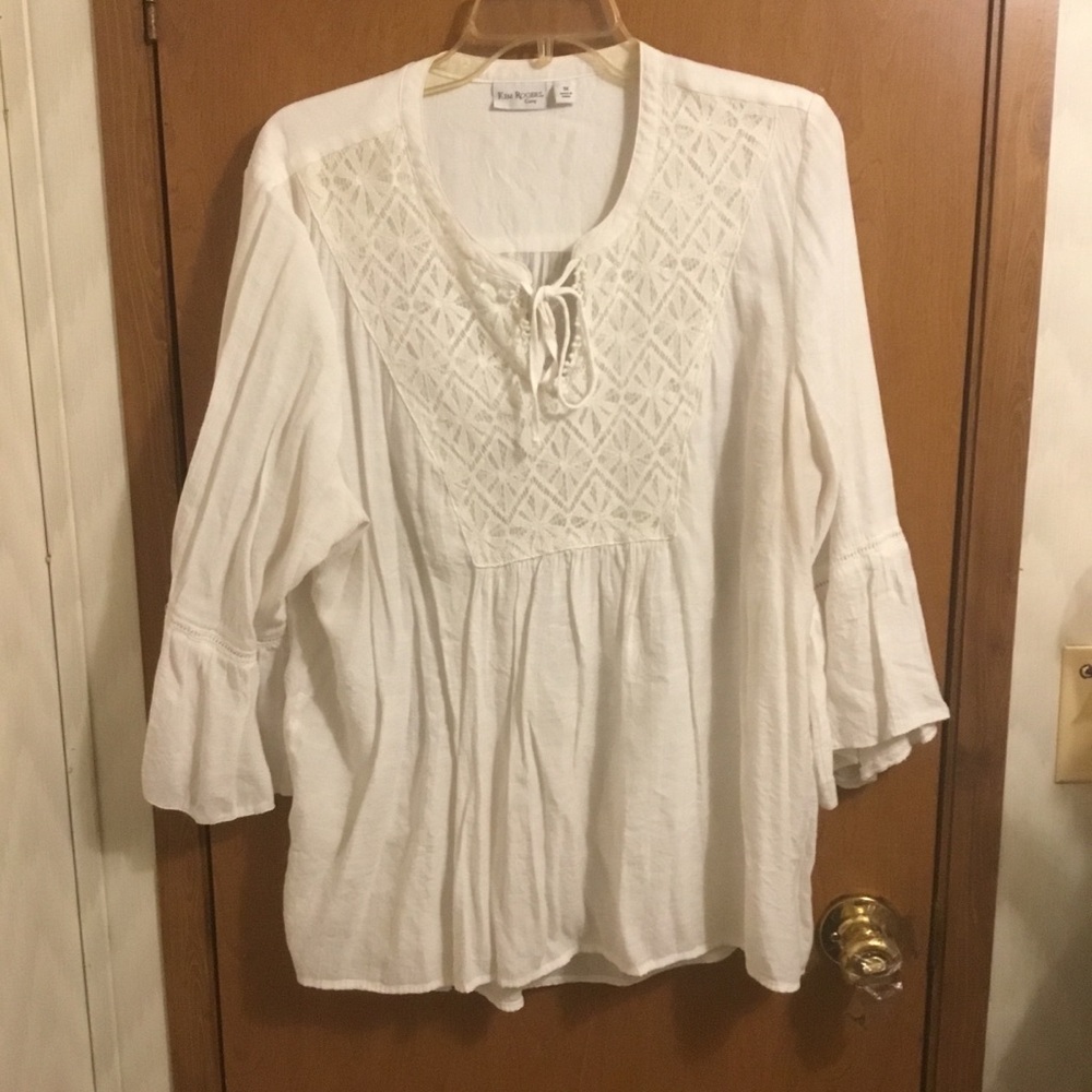 Kim Rogers White Embroidered Peasant Tunic 1X